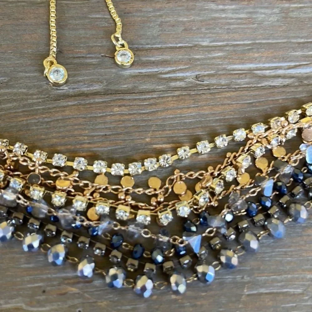 Anthropologie Cosmic Multi-Strand Necklace Gold Copper Crystals Pewter